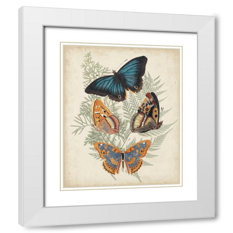 Butterflies and Ferns V White Modern Wood Framed Art Print with Double Matting by Vision Studio