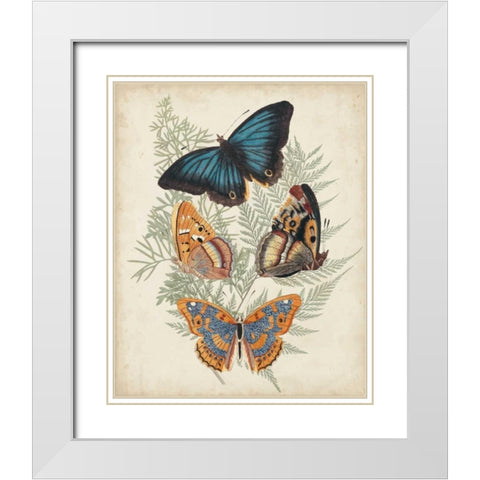 Butterflies and Ferns V White Modern Wood Framed Art Print with Double Matting by Vision Studio