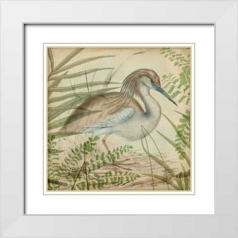 Heron and Ferns II White Modern Wood Framed Art Print with Double Matting by Vision Studio