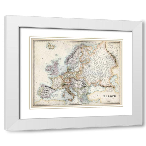 Pastel Map of Europe White Modern Wood Framed Art Print with Double Matting by Swanston, G.H.