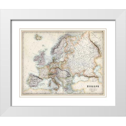 Pastel Map of Europe White Modern Wood Framed Art Print with Double Matting by Swanston, G.H.