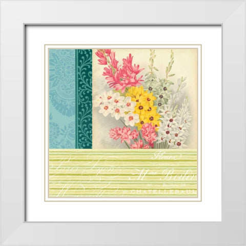 Floral Montage II White Modern Wood Framed Art Print with Double Matting by Vision Studio