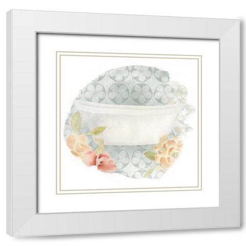Garden Romance Bath I White Modern Wood Framed Art Print with Double Matting by Vess, June Erica