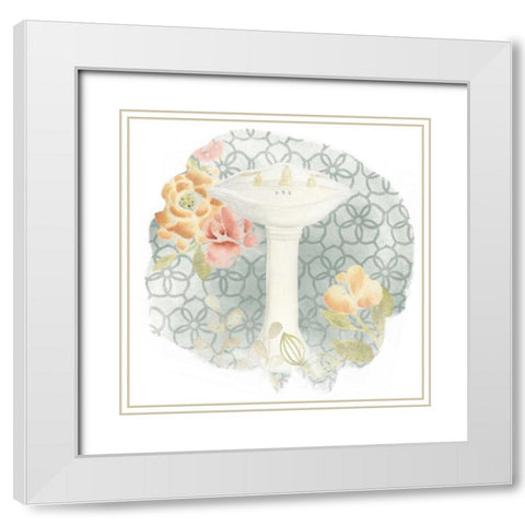 Garden Romance Bath III White Modern Wood Framed Art Print with Double Matting by Vess, June Erica
