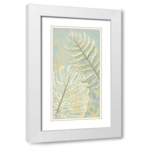 Palm and Coral Panel I White Modern Wood Framed Art Print with Double Matting by Vess, June Erica