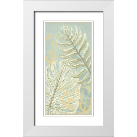 Palm and Coral Panel I White Modern Wood Framed Art Print with Double Matting by Vess, June Erica