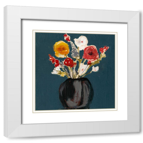 Bouquet on Teal I White Modern Wood Framed Art Print with Double Matting by Goldberger, Jennifer