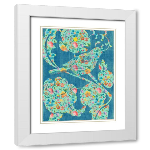 Floral Birds I White Modern Wood Framed Art Print with Double Matting by Zarris, Chariklia