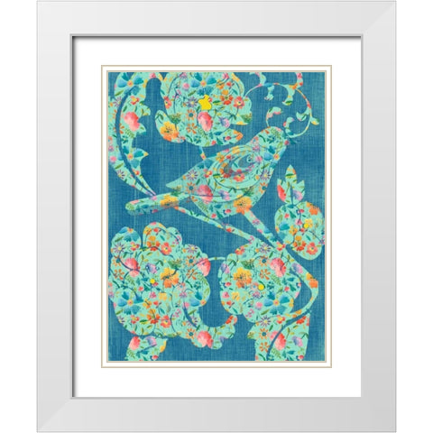 Floral Birds I White Modern Wood Framed Art Print with Double Matting by Zarris, Chariklia