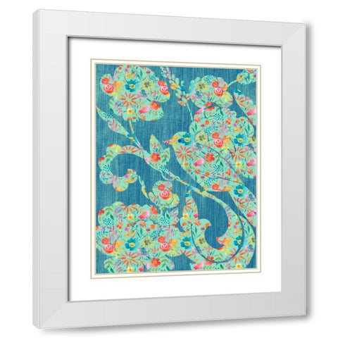 Floral Birds II White Modern Wood Framed Art Print with Double Matting by Zarris, Chariklia