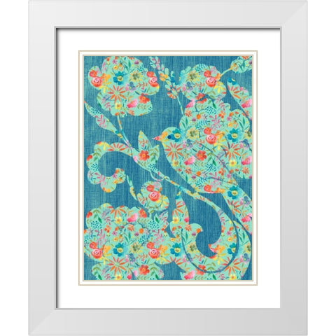 Floral Birds II White Modern Wood Framed Art Print with Double Matting by Zarris, Chariklia