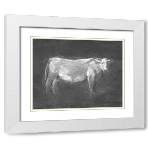 Charcoal Bovine Study I White Modern Wood Framed Art Print with Double Matting by Harper, Ethan