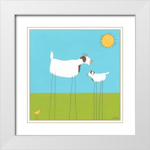 Stick-leg Goat I White Modern Wood Framed Art Print with Double Matting by Vess, June Erica