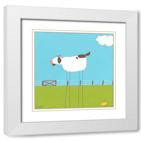 Stick-leg Goat II White Modern Wood Framed Art Print with Double Matting by Vess, June Erica
