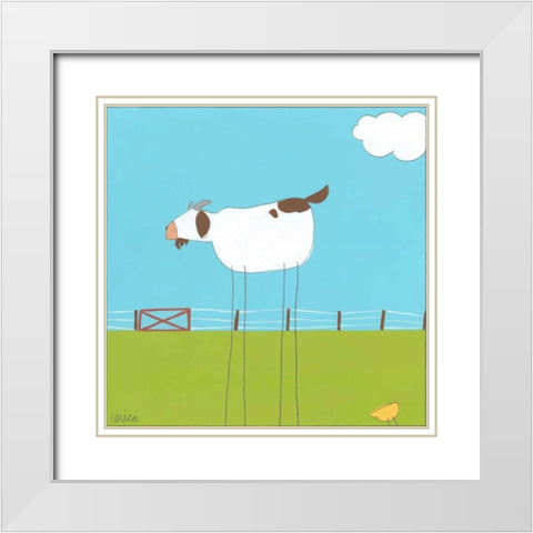 Stick-leg Goat II White Modern Wood Framed Art Print with Double Matting by Vess, June Erica