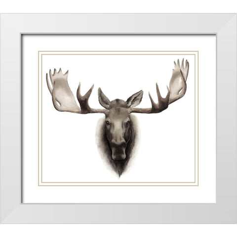 Custom Single Moose  White Modern Wood Framed Art Print with Double Matting by Popp, Grace