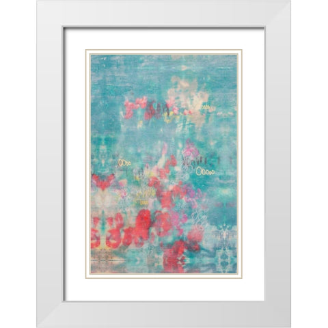 Embellished Teal Rose Garden II White Modern Wood Framed Art Print with Double Matting by Goldberger, Jennifer