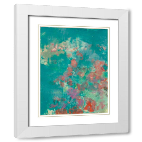 Teal Rose Garden I White Modern Wood Framed Art Print with Double Matting by Goldberger, Jennifer