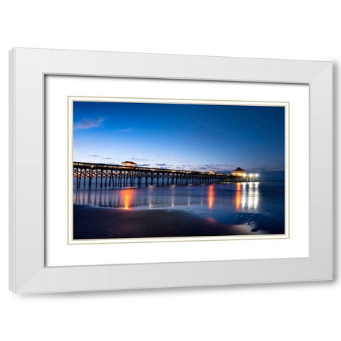 Pier Reflections I White Modern Wood Framed Art Print with Double Matting by Head, Danny