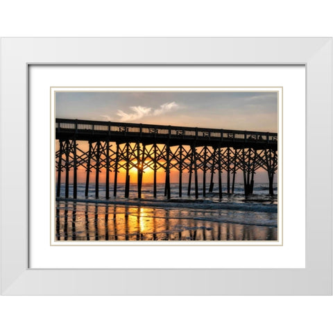 Pier Reflections II White Modern Wood Framed Art Print with Double Matting by Head, Danny