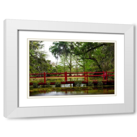 The Red Bridge White Modern Wood Framed Art Print with Double Matting by Head, Danny
