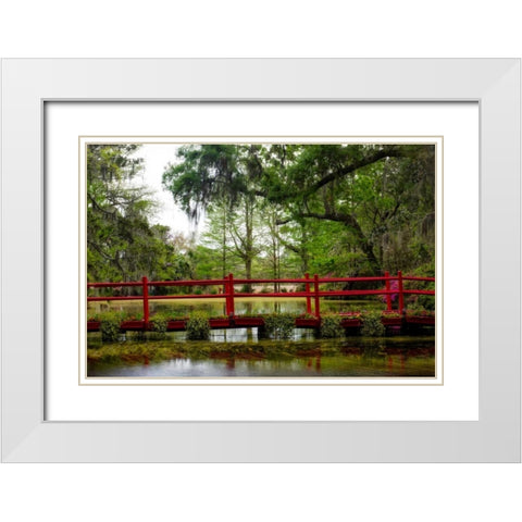 The Red Bridge White Modern Wood Framed Art Print with Double Matting by Head, Danny