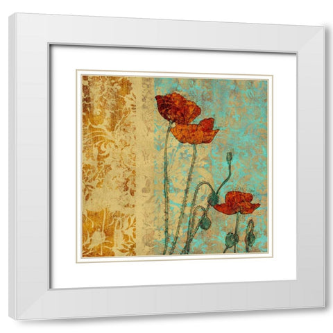 Poppies and Damask I White Modern Wood Framed Art Print with Double Matting by Montillio, Louise