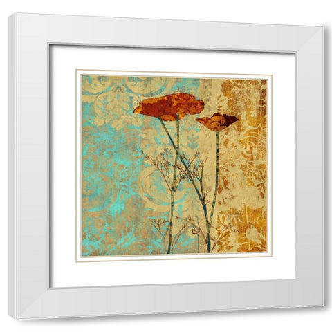 Poppies and Damask II White Modern Wood Framed Art Print with Double Matting by Montillio, Louise