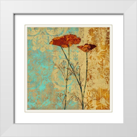 Poppies and Damask II White Modern Wood Framed Art Print with Double Matting by Montillio, Louise