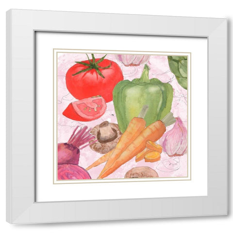 Veggie Medley II White Modern Wood Framed Art Print with Double Matting by Mark, Leslie