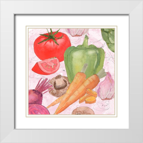 Veggie Medley II White Modern Wood Framed Art Print with Double Matting by Mark, Leslie
