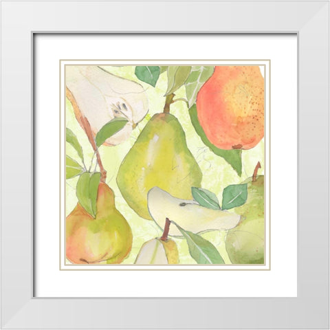 Pear Medley II White Modern Wood Framed Art Print with Double Matting by Mark, Leslie
