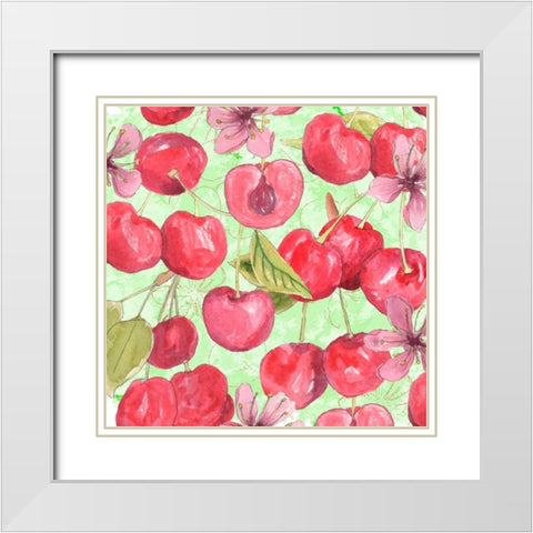 Cherry Medley I White Modern Wood Framed Art Print with Double Matting by Mark, Leslie