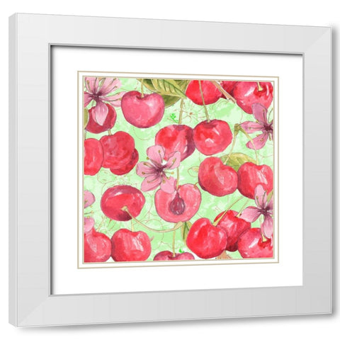 Cherry Medley II White Modern Wood Framed Art Print with Double Matting by Mark, Leslie