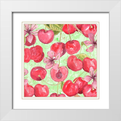 Cherry Medley II White Modern Wood Framed Art Print with Double Matting by Mark, Leslie