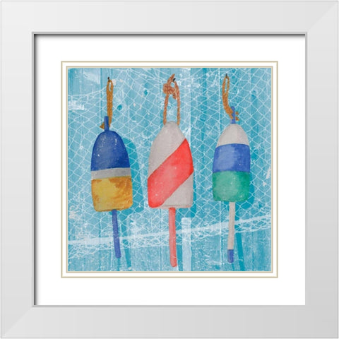 Lobster Buoys I White Modern Wood Framed Art Print with Double Matting by Mark, Leslie