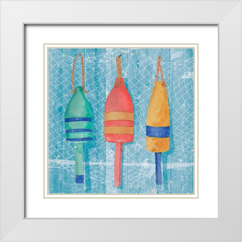 Lobster Buoys II White Modern Wood Framed Art Print with Double Matting by Mark, Leslie