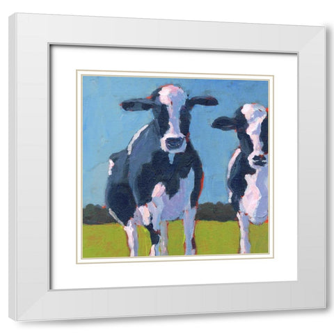 Cow Pals I White Modern Wood Framed Art Print with Double Matting by Young, Carol