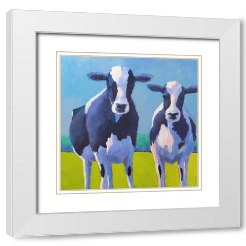 Cow Pals II White Modern Wood Framed Art Print with Double Matting by Young, Carol