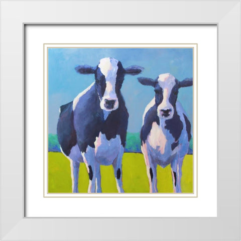 Cow Pals II White Modern Wood Framed Art Print with Double Matting by Young, Carol