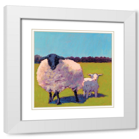Sheep Pals III White Modern Wood Framed Art Print with Double Matting by Young, Carol