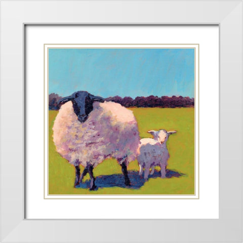 Sheep Pals III White Modern Wood Framed Art Print with Double Matting by Young, Carol