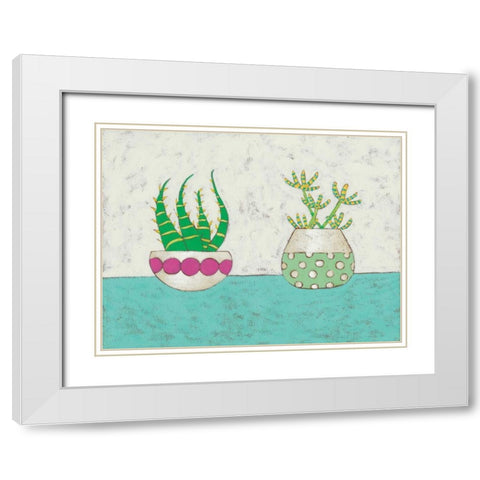 Succulent Duo I White Modern Wood Framed Art Print with Double Matting by Zarris, Chariklia