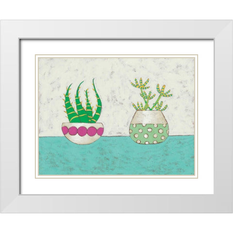 Succulent Duo I White Modern Wood Framed Art Print with Double Matting by Zarris, Chariklia