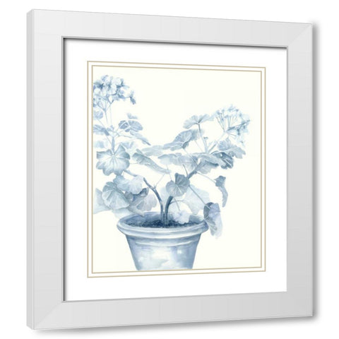 Blue Geranium I White Modern Wood Framed Art Print with Double Matting by Meagher, Megan