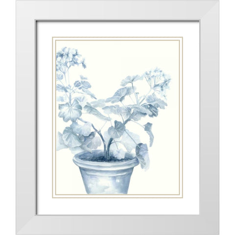 Blue Geranium I White Modern Wood Framed Art Print with Double Matting by Meagher, Megan