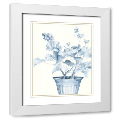 Blue Geranium II White Modern Wood Framed Art Print with Double Matting by Meagher, Megan