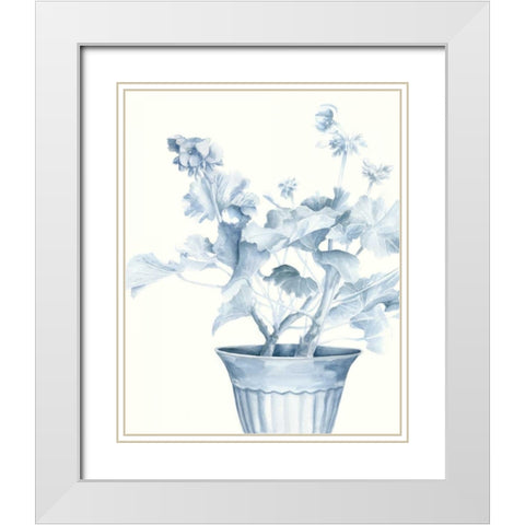 Blue Geranium II White Modern Wood Framed Art Print with Double Matting by Meagher, Megan