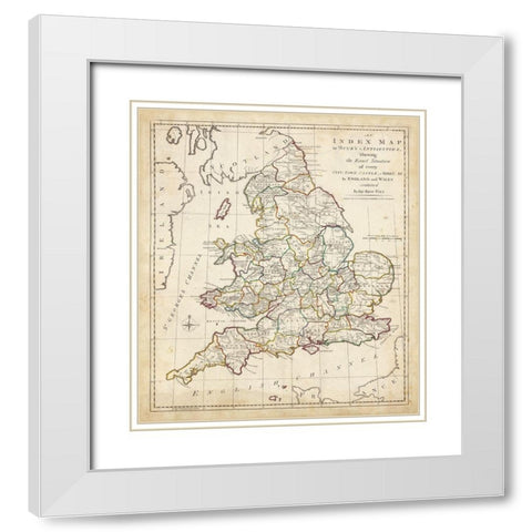 Towns, Castles and Abbeys in England and Wales White Modern Wood Framed Art Print with Double Matting by Unknown