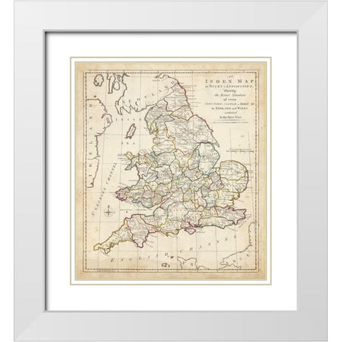 Towns, Castles and Abbeys in England and Wales White Modern Wood Framed Art Print with Double Matting by Unknown
